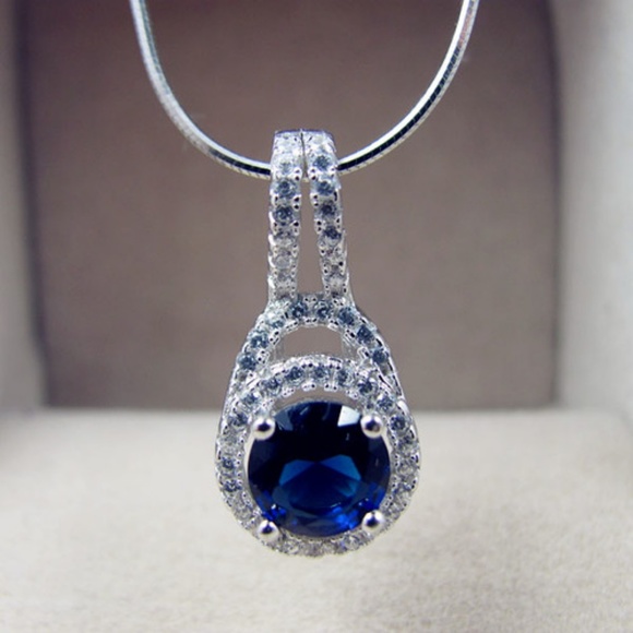 Fine Jewelry Jewelry - FINAL - Sterling Silver Blue AAA Zircon Necklace